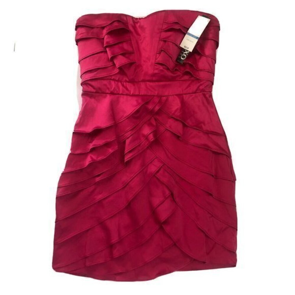 XOXO Strapless Dress junior prom Size 9/10 Ruffles Hot pink Party